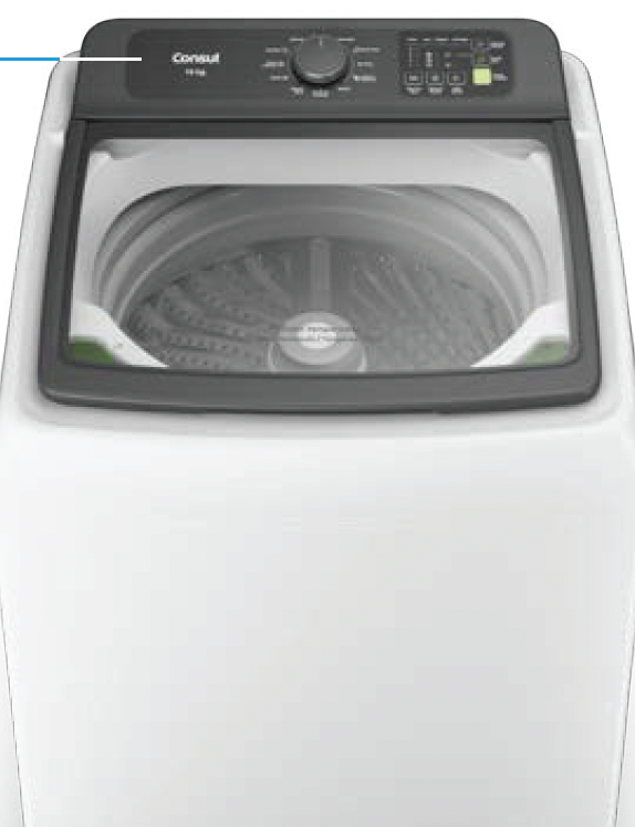 Top-down view of a white Consul top-loading washing machine